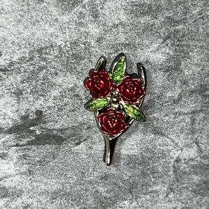 Vintage c1980 Gerry's Gold-Tone Triple Rose Bouquet Colored Enamel Brooch Pin